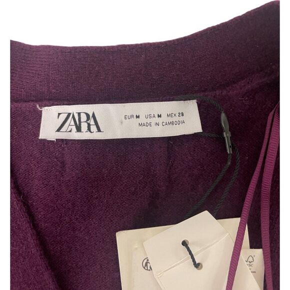 Zara Womens Sweater Medium M Purple V-Neck Wool Cardigan 2893/110 NWT - Picture 5 of 11